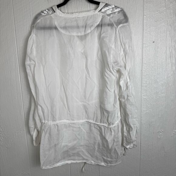 Free People Drop Waist Tie Semi Sheer White Blouse Top Size Medium Embellished - Picture 8 of 8